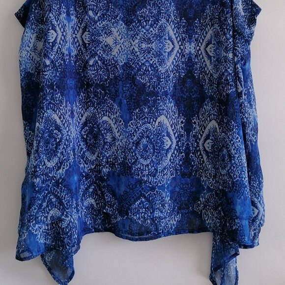 Fever Womens Blue Asymmetric Sheer Chiffon Sleeveless Tunic Top Plus Size 3X - Picture 3 of 7